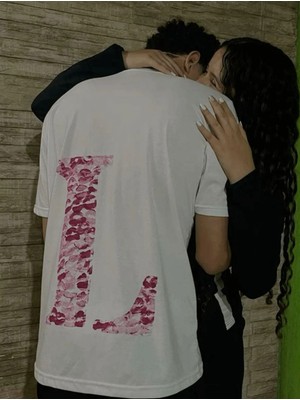 Sevgiliye Harfli Öpücük Kiss Design Baskılı Oversize Unisex T-Shirt