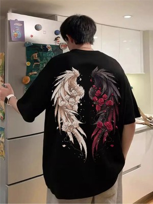 Trend Vintage Esintili Gül&kanat Baskılı Oversize Unisex T-Shirt