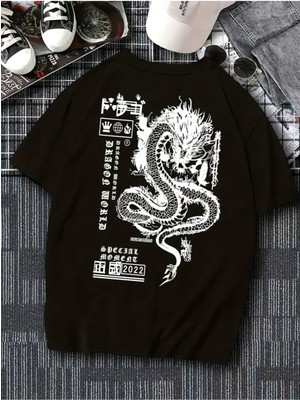 Büyük Beden Unisex Tokyo Ejder Baskılı %100 Pamuklu  Bisiklet Yaka Kısa Kollu A++ Oversize Tshirt