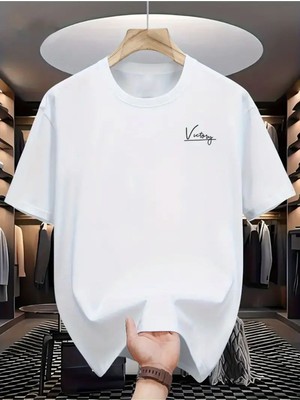 Unisex Victory Baskılı Bisiklet Yaka Kısa Kollu %100 Pamuklu Oversize A++ T-Shirt