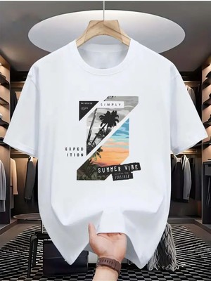 Unisex Summer Vibe Bisiklet Yaka Kısa Kollu %100 Pamuklu Oversize A++ T-Shirt