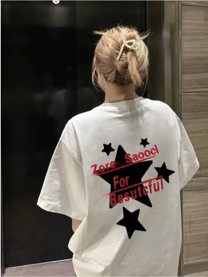 Pinterest Yıldız (Star)  Baskılı Oversize Unisex Kısa Kollu Tshirt