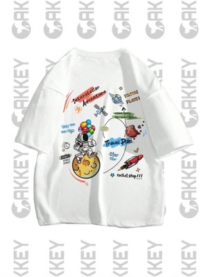 Unisex Astronot Baskılı Oversize T-Shirt