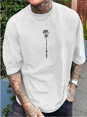 Unisex Gül Baskılı Oversize T-Shirt