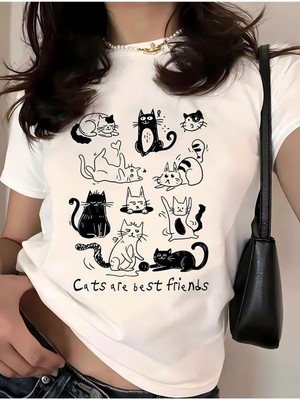 Cats Are Best Friends Baskılı Oversize T-Shirt