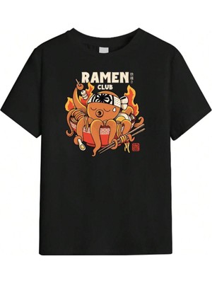Unisex Ramen Club Baskılı T-Shirt