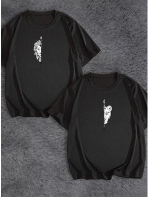 Unisex Aslan Çifler Çift Kombini Oversize Tshirt 2'li %100 Pamuk