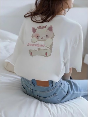 Kedi Baskılı Oversize T-Shirt