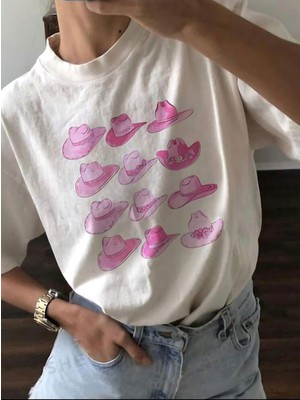 Pembe Şapka Baskılı Oversize T-Shirt