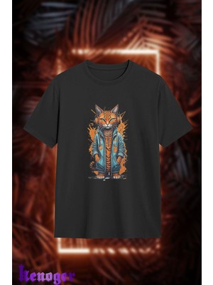 Unisex Oversize - Graffiti Cat Baskılı T-Shirt