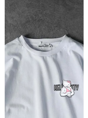 Hello Kitty Baskılı Oversize Beyaz Tişört