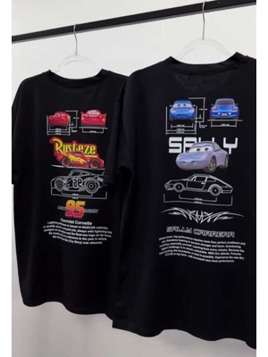 Sally ve Mcqueen Baskılı Oversize Çift Tshirtleri