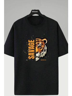 Unisex Savage Baskılı %100 Pamuk T-Shirt