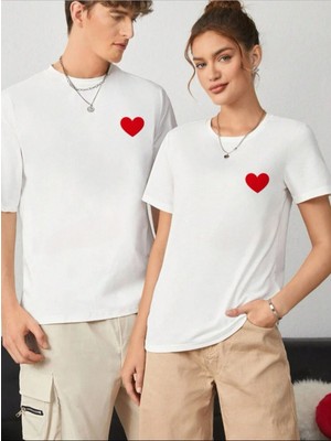 Kalp Baskılı Oversize Çift T-Shirtü