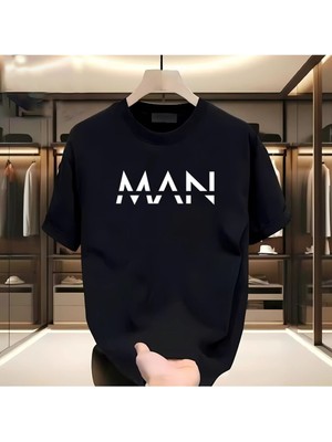 Man Baskılı Siyah Tshirt