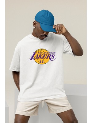 Shoprise Lebron James Los Angeles Lakrs Baskılı Beyaz Oversize Unisex Tshirt