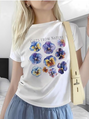 Çiçek Baskılı Oversize T-Shirt