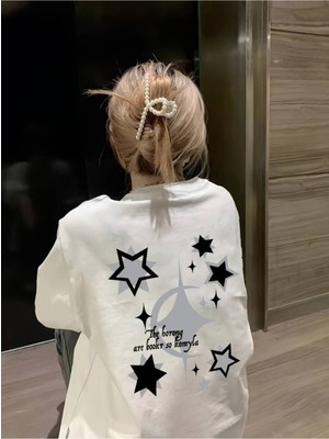 Pinterest Yıldız (Star)  Baskılı Oversize Unisex Kısa Kollu Tshirt