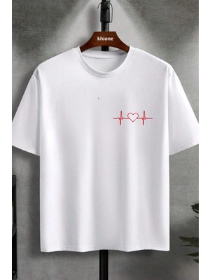 Unisex Tasarım Kalp Ritmi Baskılı %100 Pamuk T-Shirt