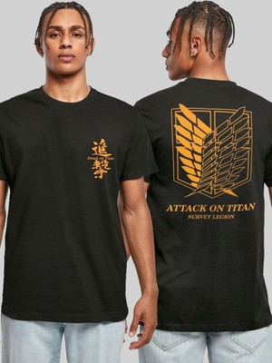 Attack On Titan Survey Legion Ön Arka Baskılı Unisex Siyah Tshirt