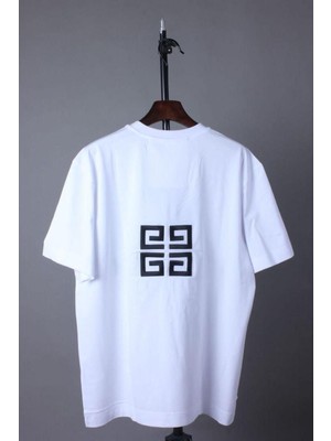 Unisex Tasarım Arkası Şekil Baskılı Oversize Kısa Kol %100 Pamuk T-Shirt