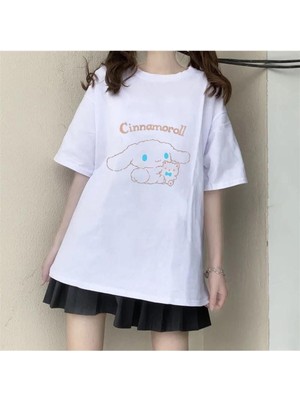 Bear & Cinnamoroll Beyaz Unisex Oversize T-Shirt
