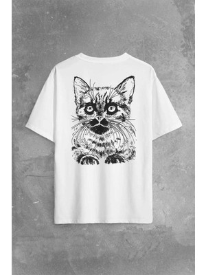 Unisex Cat Kedi Baskılı Oversize %100 Pamuk T-Shirt