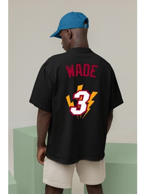 Shoprise Dwyane Wade Miami Heart Baskılı Siyah Oversize Unisex Tshirt