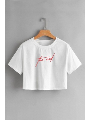 Griland Kadın Siyah Oversize The End Baskılı Crop T-Shirt