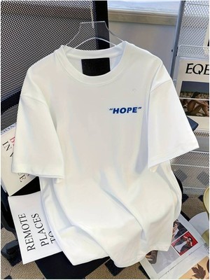 Hope Baskılı Beyaz Bisiklet Yaka Oversize Unisex Rahat Trend Cool T-Shirt