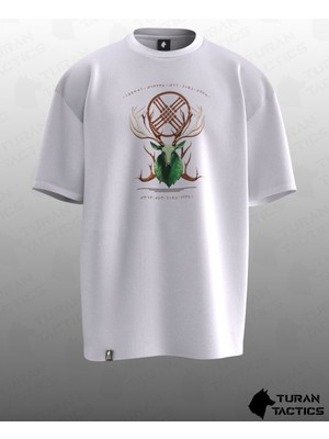 Mitolojik Geyik Tasarımlı Oversıze Unısex T-Shırt