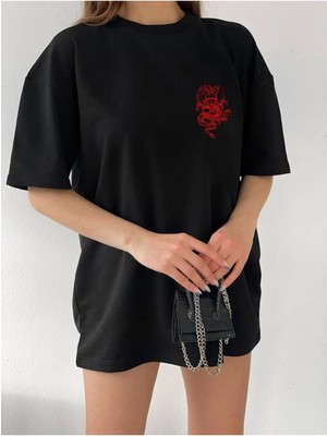 Unisex Şanslı Dragon Rahat Kesim Oversize T-Shirt