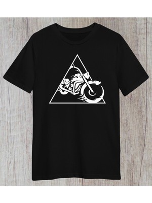 Regular Unisex Chopper Motor Tasarımlı Siyah Tshirt