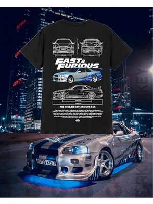 Hızlı ve Öfkeli Nissan Skyline Gtr R34 Baskılı Oversize T-Shirt