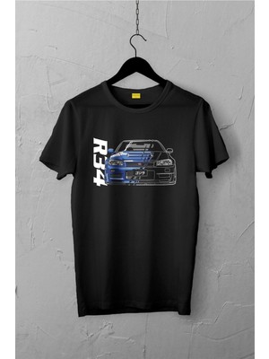 Nissan Skyline R34 Gtr Design Tshirt , Unisex Premium, Çatlama Solma Yapmaz / Otomobil