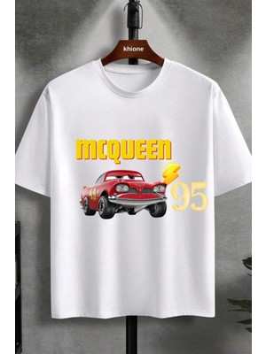 Unisex Şimşek Mcqueen Cars Baskılı Kısa Kol %100 Pamuk T-Shirt