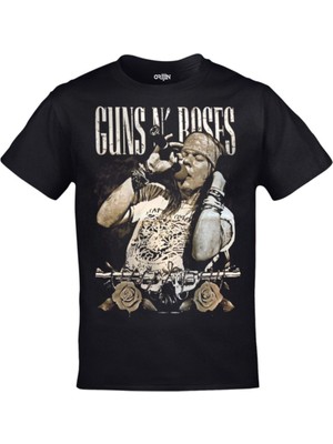 Unisex Siyah Guns N' Roses Axl Rose Unisex Ön Arka Baskılı Tshirt