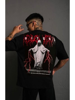 Shoprise Kadın Kısa Kol Kırmızı Vaxma Oversize Tişört Günlük Kullanım İçin Örme Kumaş