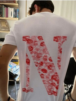 Sevgiliye Harfli Öpücük Kiss Design Baskılı Oversize Unisex T-Shirt