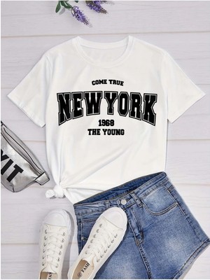 Woodroffe Kadın New York 1968 Baskılı Oversize Salas T-Shirt Boyfriend