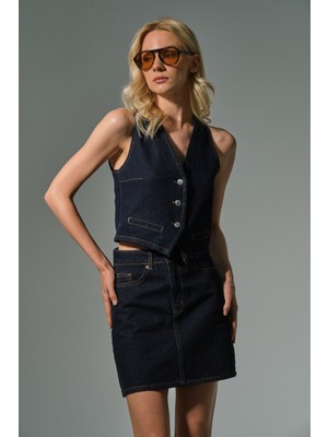 %100 Pamuk Gabardin Düğmeli Kadın Yelek @sassari