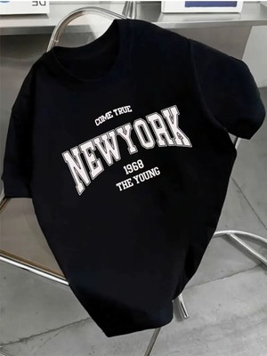 Woodroffe Erkek New York 1968 Baskılı Oversize T-Shirt Salaş Boyfriend
