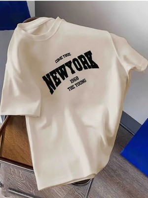 Woodroffe Erkek New York 1968 Baskılı Oversize T-Shirt Salaş Boyfriend