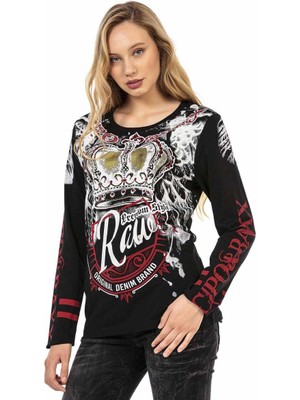 WL284 Kadın Baskılı  Uzun Kol Tişört