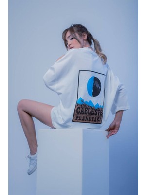 Beyaz Renk Pamuk Caeleste Model Oversize Tshirt