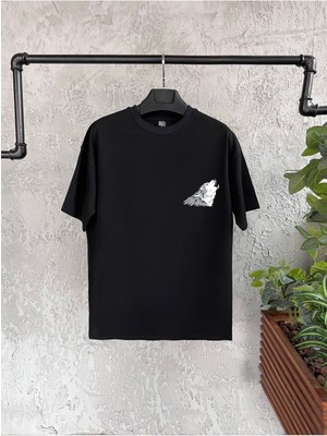 Kurt Baskılı Siyah Erkek Tshirt