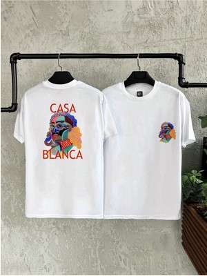 Casa Blanca Çift Taraflı Baskılı Beyaz Erkek Tshirt