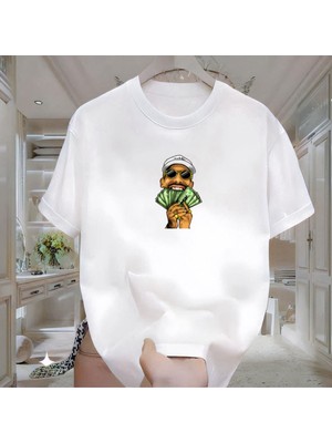 Elde Para Baskılı Beyaz Tshirt