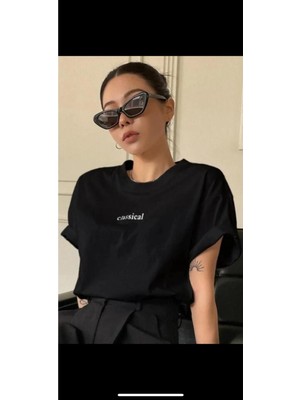 Siyah Classical Baskılı Oversize Tshirt
