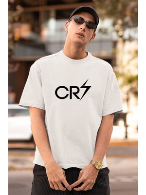 Christiano Ronaldo Cr-7 Baskılı Beyaz Oversize Unisex Tshirt